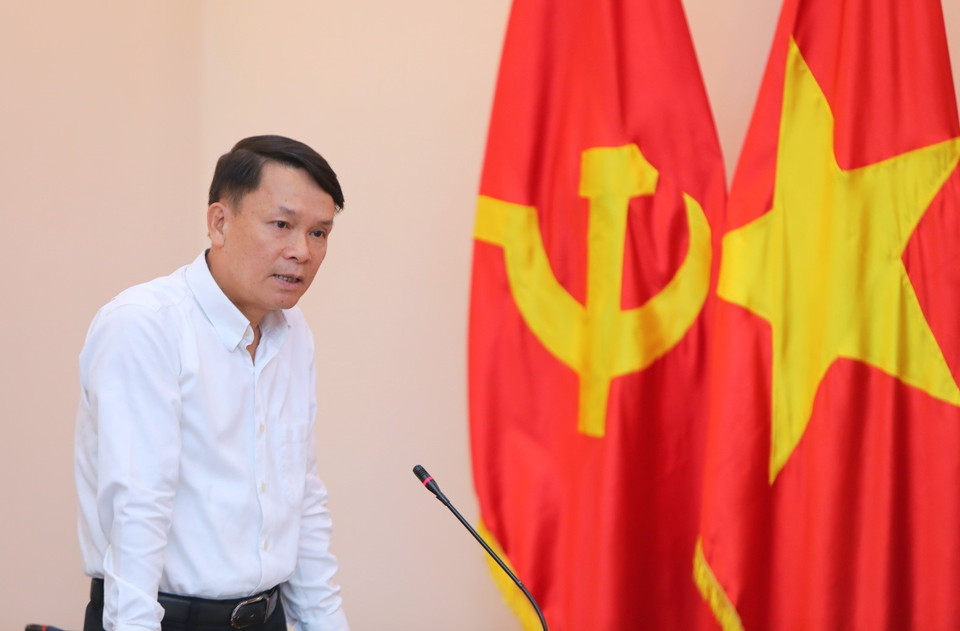 Đồng chí Nguyễn Đức Lợi, Ủy viên Trung ương Đảng, Bí thư Đảng uỷ, Tổng giám đốc TTXVN phát biểu tại Đại hội. (Ảnh: Thành Đạt/TTXVN)