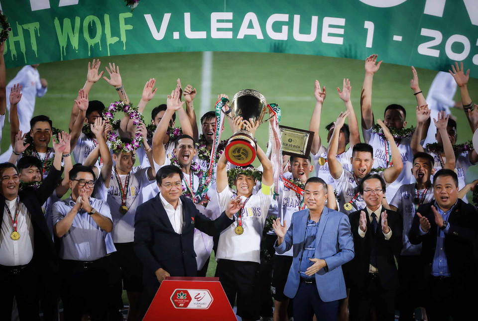Hà Nội FC chính thức giành chức vô địch V-League 2022 sớm một vòng đấu vào tối nay (13/11). (Ảnh: PV/Vietnam+)
