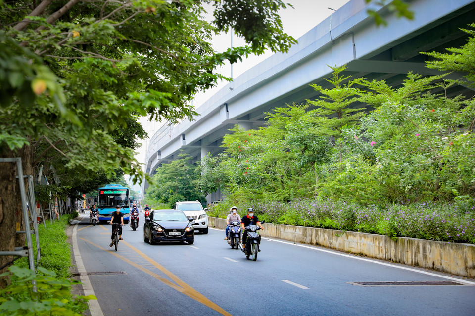 Đường Phạm Văn Đồng sau khi được mở rộng đã được trồng thêm nhiều tầng cây từ giải phân cách đến không gian của vỉa hè. (Ảnh: Hoài Nam/Vietnam+)