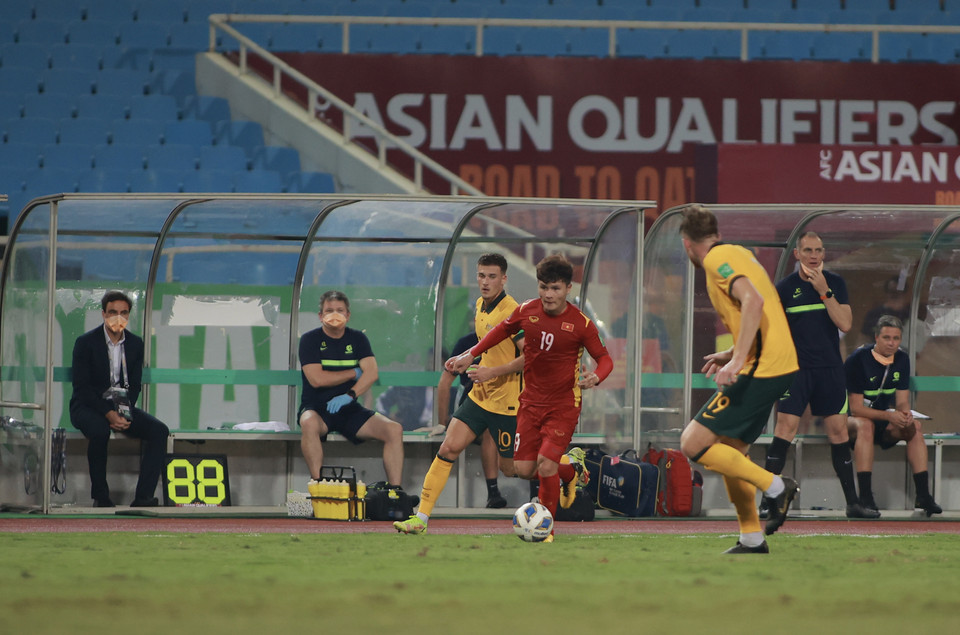 Đội tuyển Việt Nam tiếp tục cho thấy không dễ bị đánh bại dù không được đánh giá cao, đặc biệt khi được chơi trên sân nhà. (Ảnh: PV/Vietnam+)