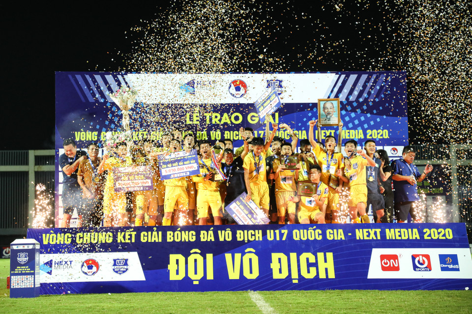 U17 Sông Lam Nghệ An đánh bại 3-2 U17 Nutifood để vô địch U17 Quốc gia-Next Media 2020 chiều 27/9. (Ảnh: Kim Chi/Vietnam+)