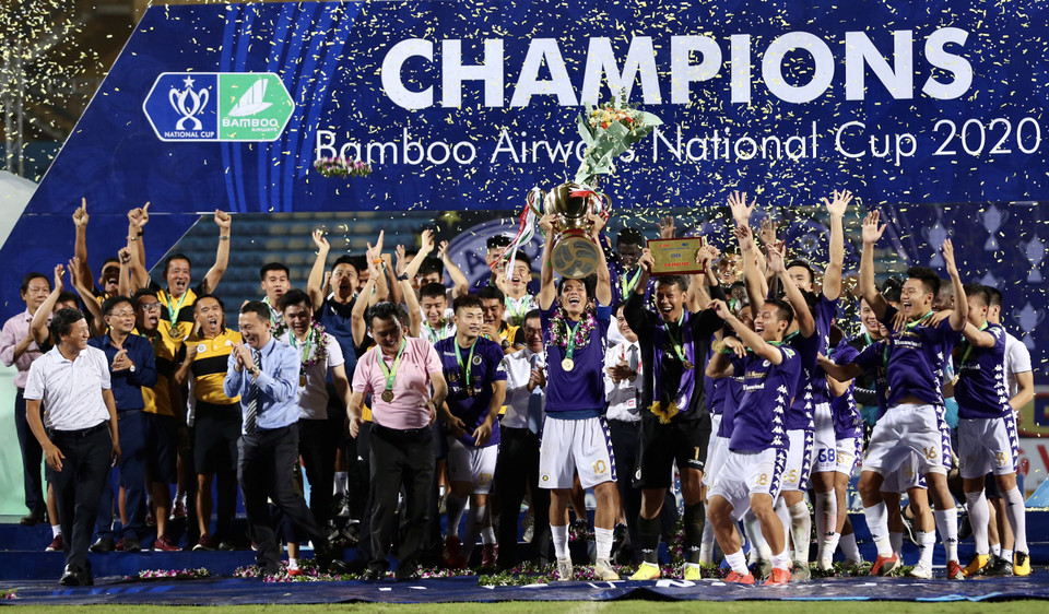 Chức vô địch cúp Quốc gia 2020 giúp Hà Nội FC một lần nữa khẳng định sức mạnh vượt trội ở đấu trường bóng đá Việt. (Ảnh: Hiển Nguyễn/Vietnam+)