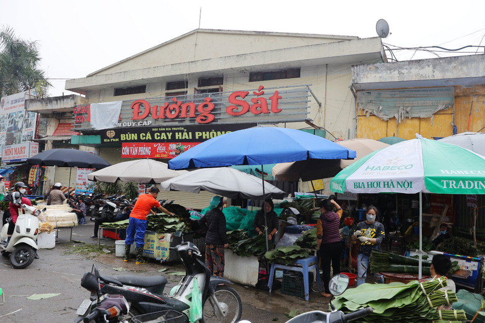 Chợ lá dong nằm trên đường Trần Quý Cáp (phía sau ga Hà Nội) đã có từ lâu. Đây là địa chỉ quen thuộc cung cấp lá dong cho rất nhiều khu vực tại Thủ đô và những địa phương lân cận. (Ảnh: Hoài Nam/Vietnam+)