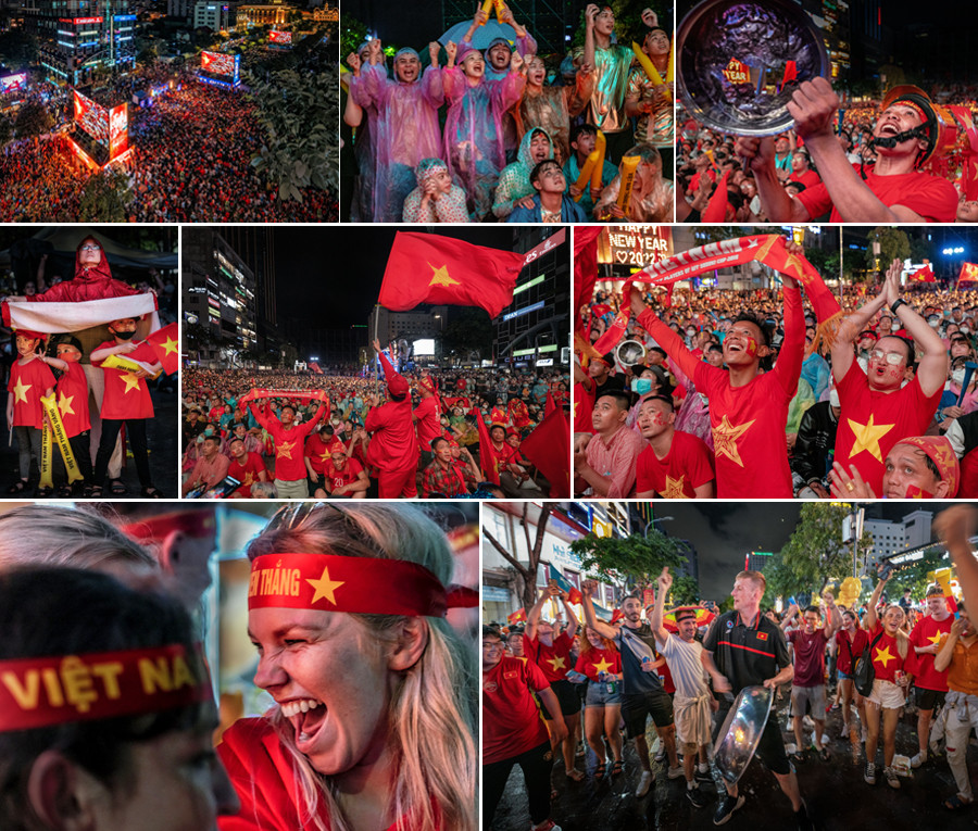 Tác phẩm 'Người hâm mộ Thành phố Hồ Chí Minh đồng hành cùng đội tuyển U23 Việt Nam.' (Ảnh: NSNA VN)