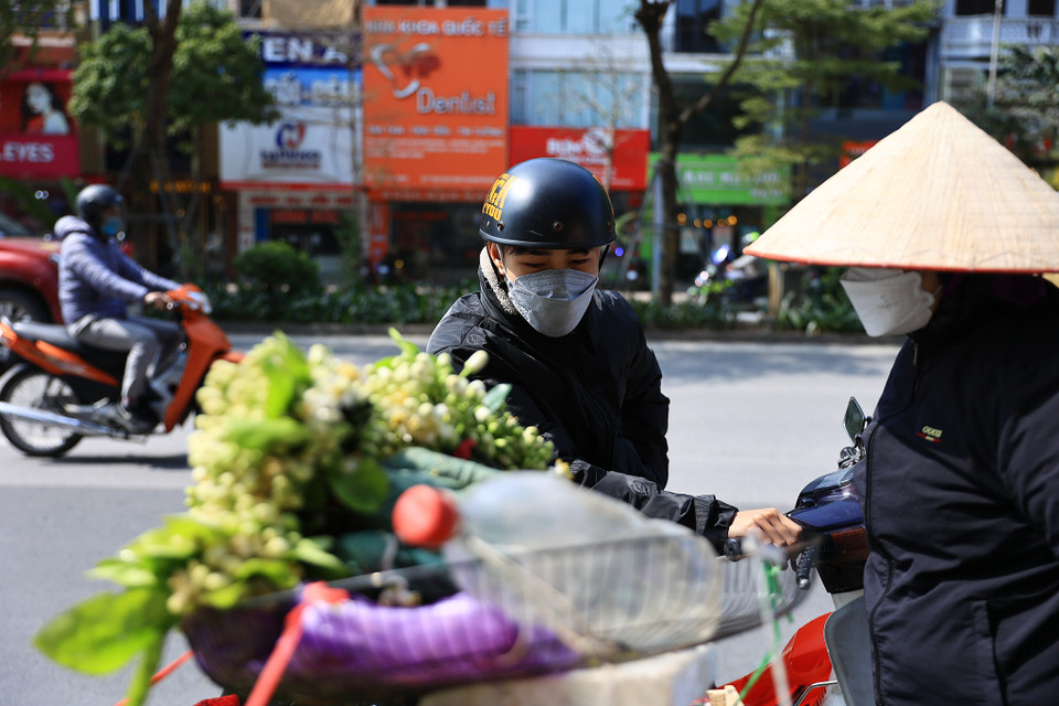 Thi thoảng mới có khách hàng ghé lại xe hoa của chị Thảo mua về trưng trong phòng, thưởng mùi hoa sau một ngày làm việc căng thẳng. (Ảnh: Hoài Nam/Vietnam+)