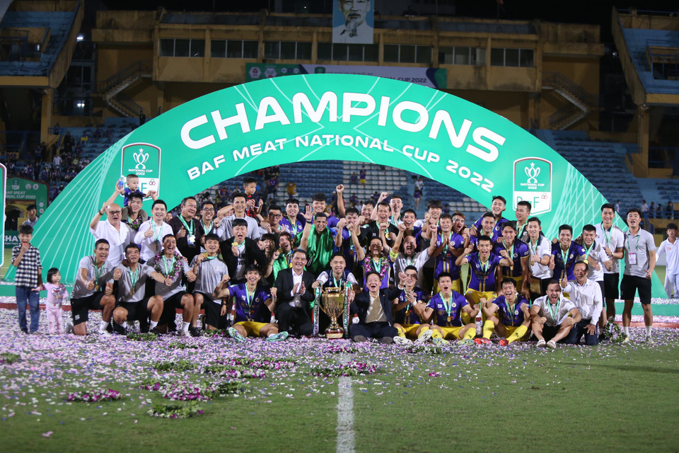 Hà Nội FC xứng đáng lên ngôi tại Cúp Quốc gia 2022 khi thể hiện bản lĩnh để vượt qua đối thủ khó chịu như Hoàng Anh Gia Lai và Bình Định. (Ảnh: PV/Vietnam+) 