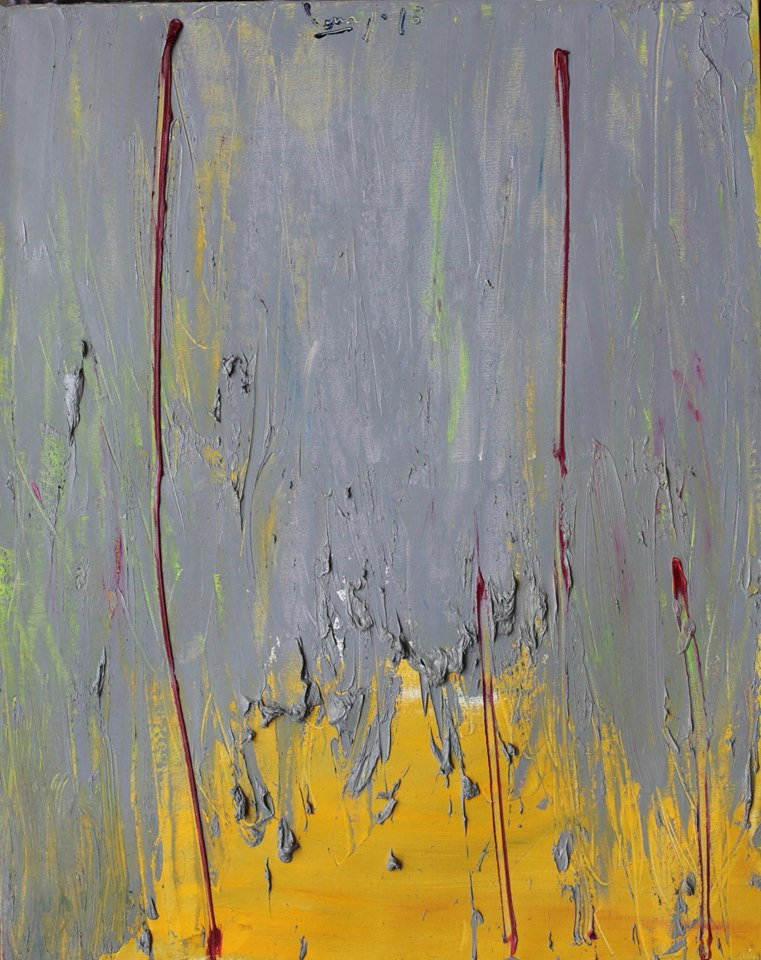 Bức sơn dầu ''Trừu tượng 1'' của Nguyễn Tất Long, kích thước 120x150cm. Giá khởi điểm 10 triệu đồng. Bước giá 1 triệu đồng.