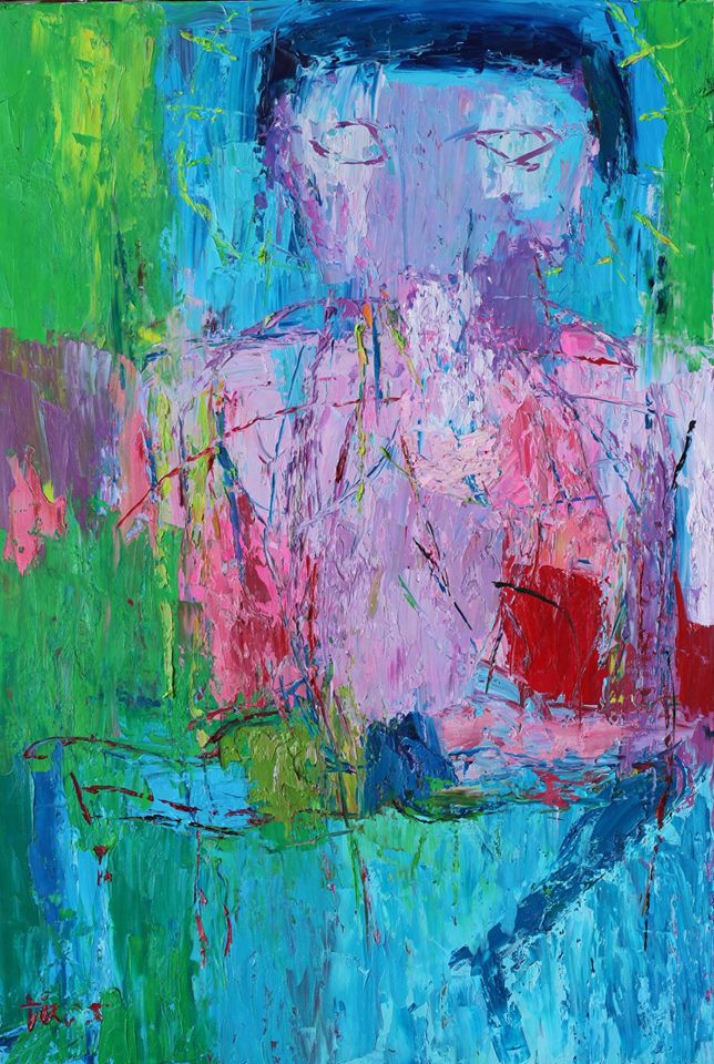 Bức sơn dầu ''Thiên thần 1'' của Lê Thị Minh Tâm, kích thước 100x150cm. Giá khởi điểm 10 triệu đồng. Bước giá 1 triệu đồng.