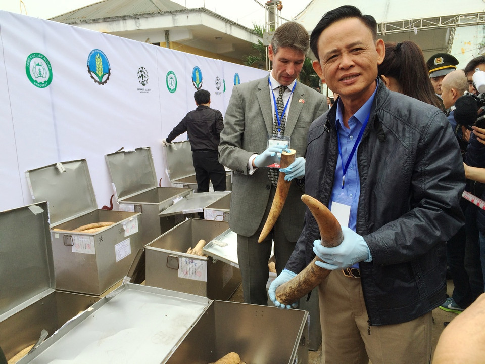 Thứ trưởng Hà Công Tuấn nhấn mạnh quyết tâm đẩy lùi nạn buôn bán trái phép các động vật hoang dã. (Ảnh: Thanh Tâm/Vietnam+)