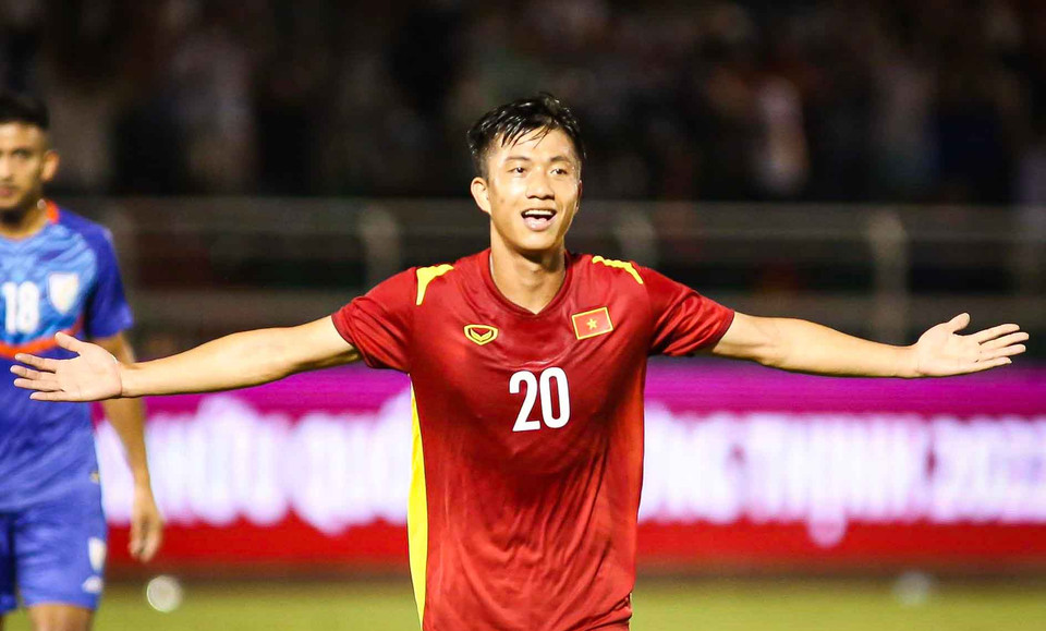 Còn lại, Phan Văn Đức tiếp tục cho thấy phong độ cao ở thời điểm này với bàn thắng mở tỷ số trận gặp Ấn Độ. (Ảnh: PV/Vietnam+)
