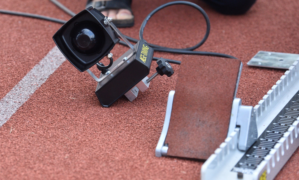 Hệ thống bệ xuất phát đạt chuẩn phục vụ thi đấu quốc tế. (Ảnh: PV/Vietnam+)