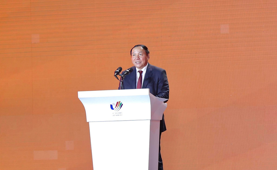 Bộ trưởng Văn hóa Thể thao Du lịch Nguyễn Văn Hùng khẳng định SEA Games 31 đã diễn ra thành công dù gặp nhiều khó khăn lúc chuẩn bị. (Ảnh: Minh Hiếu/Vietnam+)