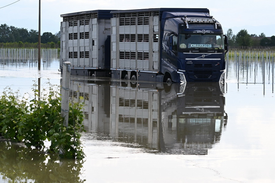 Những cơn mưa xối xả sau nhiều tháng khô hạn đã gây ngập lụt diện rộng ở các vùng Emilia Romagna và Marche, Đông Bắc Italy.(Ảnh: AFP/TTXVN)