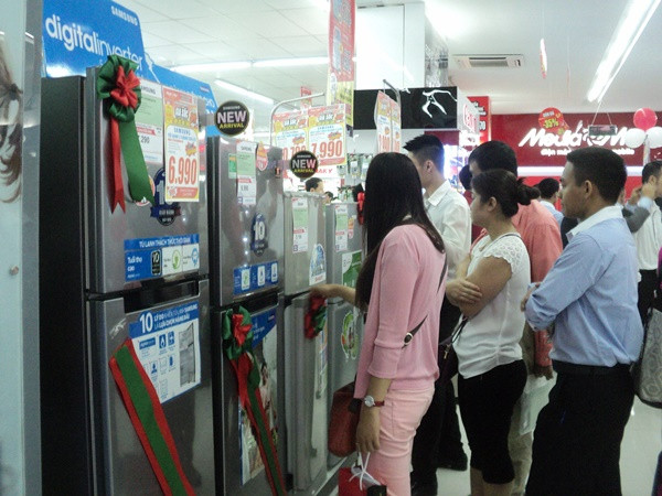 Nhiều chương trình khuyến mãi ưu đãi về giá thu hút người mua. (Ảnh: Thanh Tâm/Vietnam+