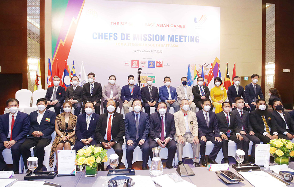 Sáng nay (18/3), Ban tổ chức SEA Games 31 họp kín với các đoàn đại biểu dự hội nghị, thống nhất những hạng mục quan trọng về công tác tổ chức. (Ảnh: PV/Vietnam+)