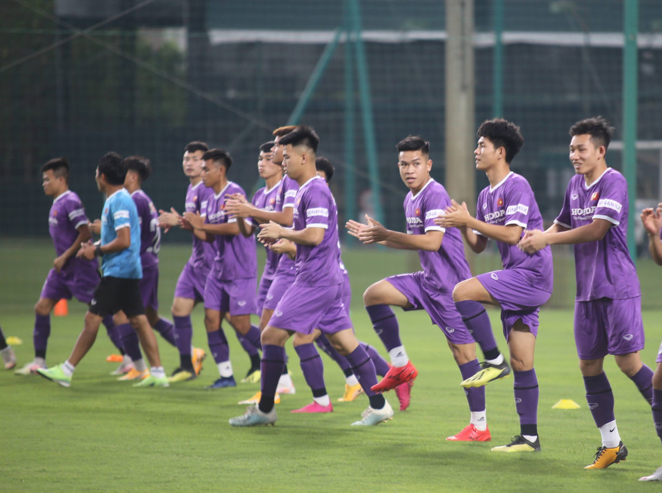 Đợt tập trung này, 32 cầu thủ được triệu tập với đa số những gương mặt quen thuộc khi huấn luyện viên Park Hang-seo dần định hình bộ khung cho U22 Việt Nam. (Ảnh: PV/Vietnam+)