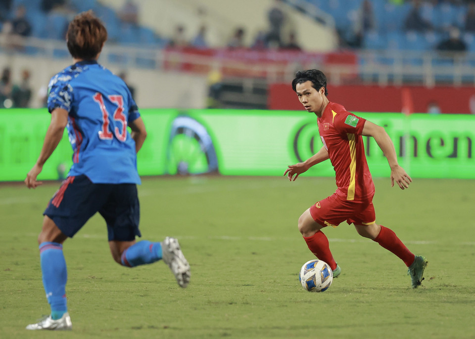 Tuyển Việt Nam cần phải cải thiện nhiều điều hơn nữa nếu muốn giành điểm số đầu tiên. (Ảnh: PV/Vietnam+)