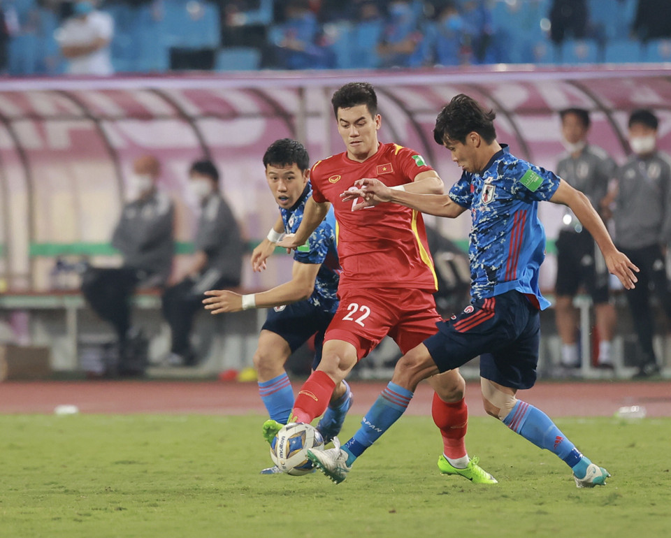 Không có bất ngờ, đội tuyển Việt Nam thua 0-1 Nhật Bản ở lượt trận thứ năm vòng loại World Cup 2022 khu vực châu Á diễn ra vào tối nay (11/11). (Ảnh: PV/Vietnam+)