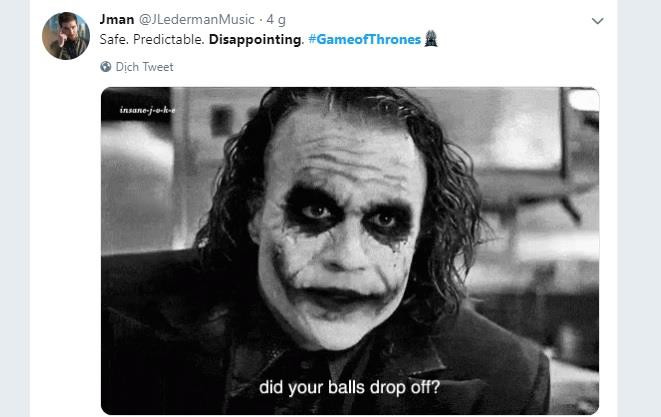 Jman: "An toàn, dễ đoán, thất vọng. Các người nhút nhát đến thế sao?" (Nguồn: Twitter)