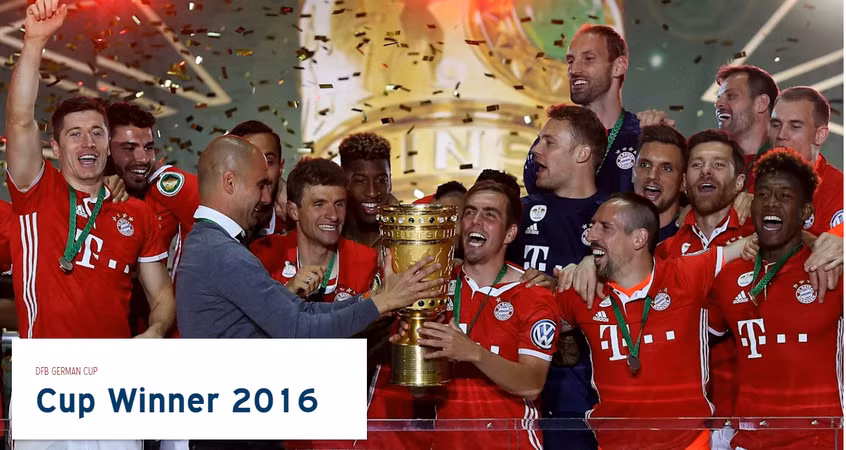 Chiến thắng thứ 18 của Bayern trong số 21 lần lọt vào chung kết DFB Cup. Cuộc đối đầu thứ 9 của Bayern tại DFB Cup với đại kình Bvb Dortmund (trận chung kết thứ 4), Bayern thắng 3(2008, 2014,2016), BvB thắng năm 2012 với tỷ số 5-2. Trận đấu diễn ra ngày 21/5/2016, Bayern thắng luân lưu 4-3, sau 120 phút thi đấu không có bàn thắng. Ghi bàn: Vidal, Lewandowski, Müller, Dougla (Kimmich đá hỏng). Nguồn: Fcb.de