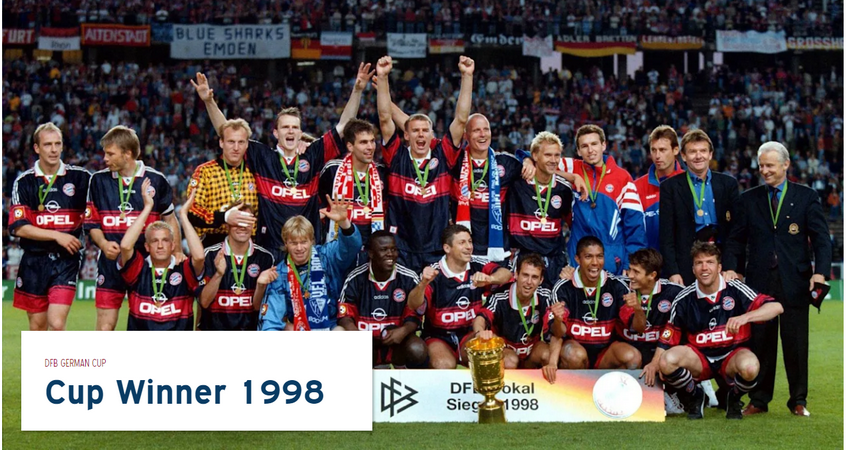 Trận chung kết diễn ra ngày 16/5/1998,FC Bayern thắng MSV Duisburg với tỷ số 2-1. Ghi bàn: Babbel, Basler. (Nguồn: Fcb.de)