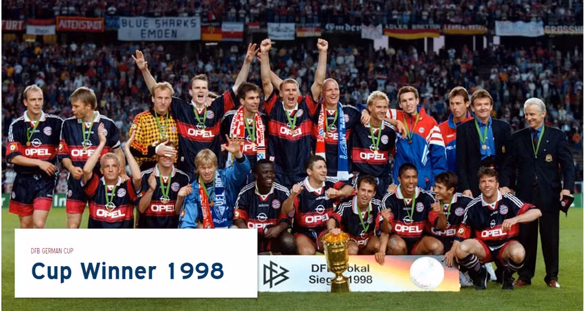 Trận chung kết diễn ra ngày 16/5/1998,FC Bayern thắng MSV Duisburg với tỷ số 2-1. Ghi bàn: Babbel, Basler. (Nguồn: Fcb.de)