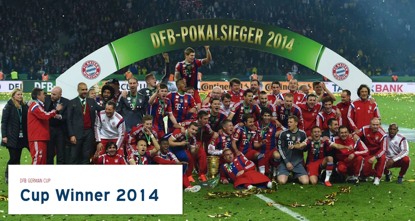  Trận chung kết diễn ra ngày 17/05/2014, FC Bayern thắng Borussia Dortmund với tỷ số 2-0. Ghi bàn: A.Robben và Thomas Muller (Nguồn: Fcb.de)