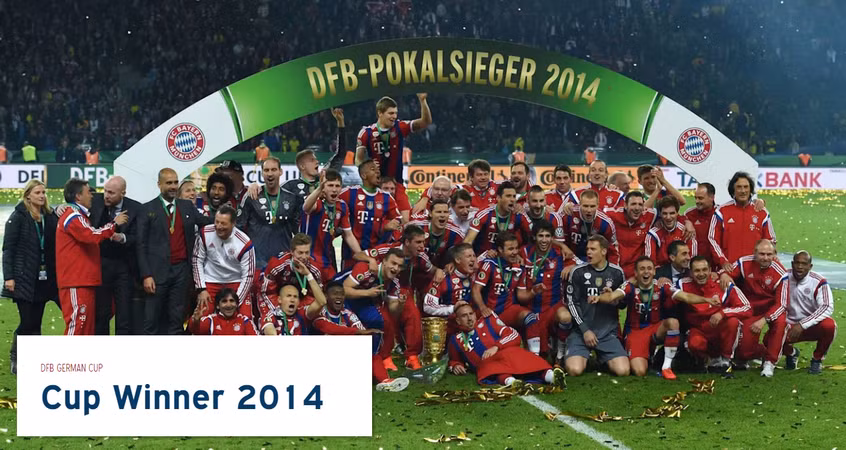  Trận chung kết diễn ra ngày 17/05/2014, FC Bayern thắng Borussia Dortmund với tỷ số 2-0. Ghi bàn: A.Robben và Thomas Muller (Nguồn: Fcb.de)
