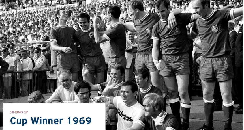 Trận chung kết diễn ra ngày 14/6/1969, FC Bayern thắng Schalke 04 với tỷ số 2-1. Ghi bàn: Gerd Müller (2). (Nguồn: Fcb.de)