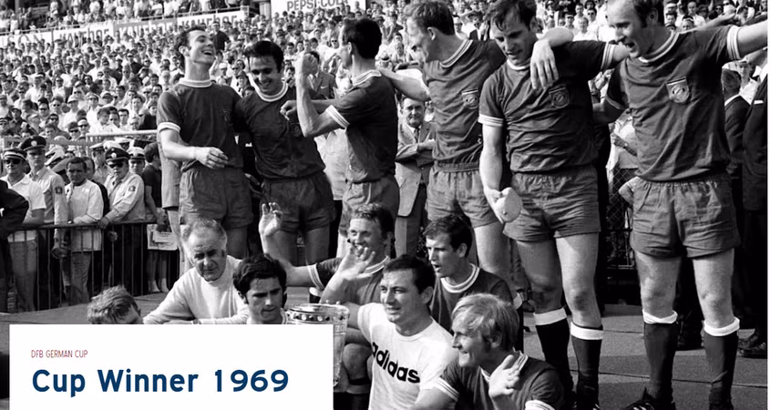 Trận chung kết diễn ra ngày 14/6/1969, FC Bayern thắng Schalke 04 với tỷ số 2-1. Ghi bàn: Gerd Müller (2). (Nguồn: Fcb.de)