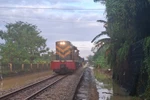Thông tuyến đường sắt Bắc-Nam sau nhiều ngày bị chia cắt mưa lũ. (Ảnh: PV/Vietnam+)