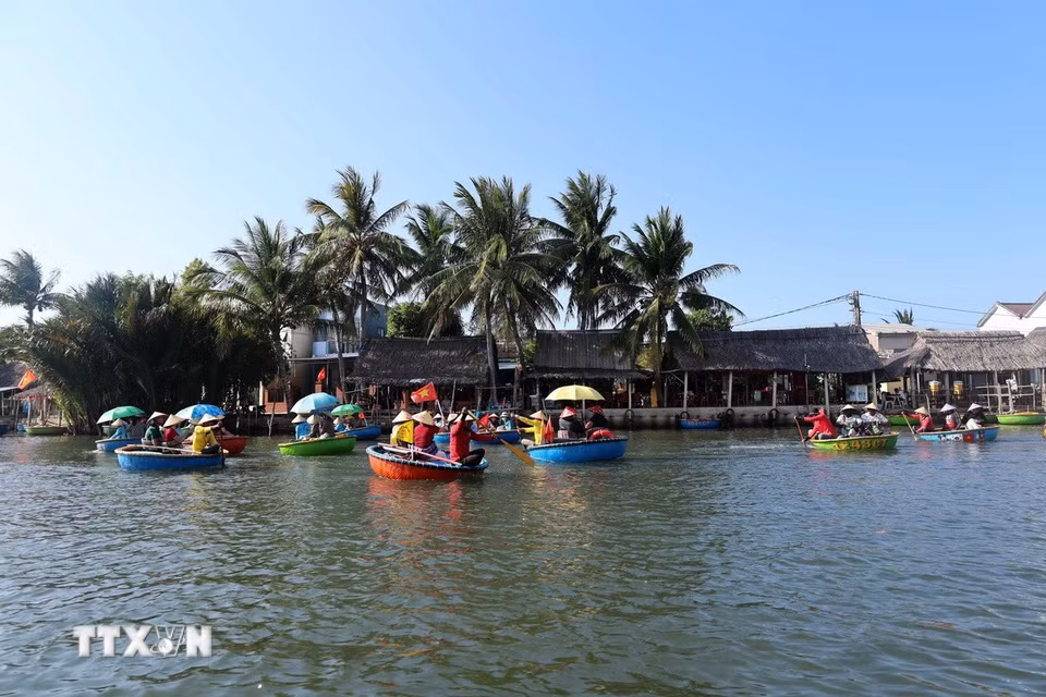 Nhịp sống bình yên ở làng dừa Cẩm Thanh, một trong 50 ngôi làng đẹp nhất thế giới năm 2025. (Ảnh: Đỗ Trưởng/TTXVN)