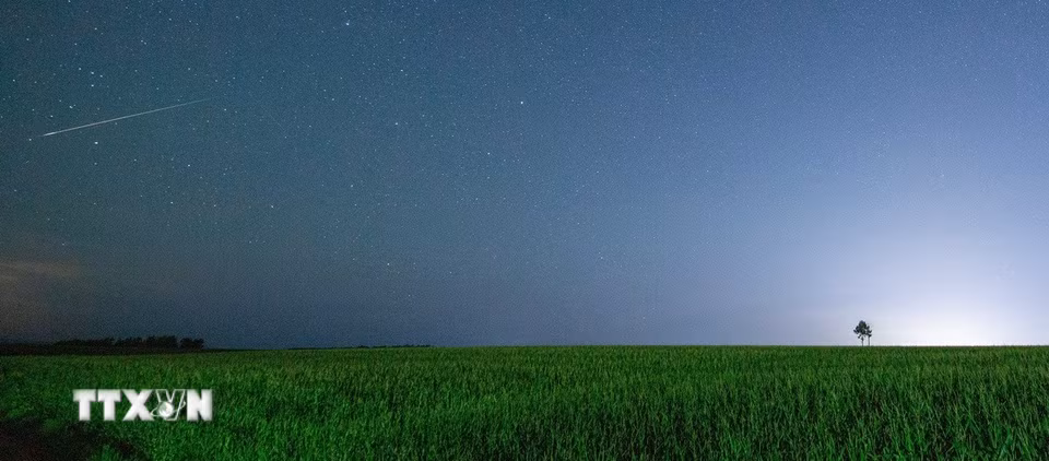 Mưa sao băng Perseid trên bầu trời tỉnh Hắc Long Giang, Trung Quốc, ngày 12/8/2026. (Ảnh: THX/TTXVN phát)
