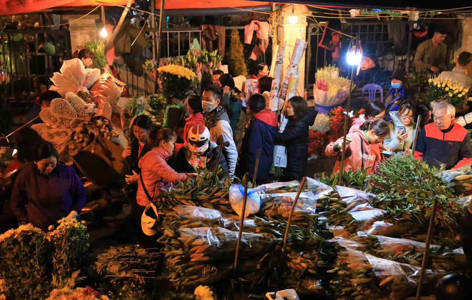 Đa dạng các chủng loại hoa cả nước tại chợ hoa đêm Quảng Bá. (Ảnh: Nhật Anh/TTXVN)