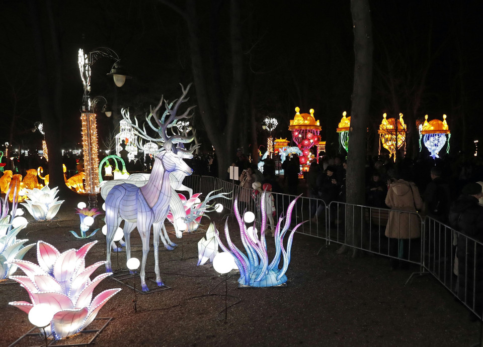 Lễ hội Ánh sáng chào đón Tết Nguyên đán Kỷ Hợi tại công viên Kalemeglan, Belgrade, Serbia. (Ảnh: THX/TTTXVN)