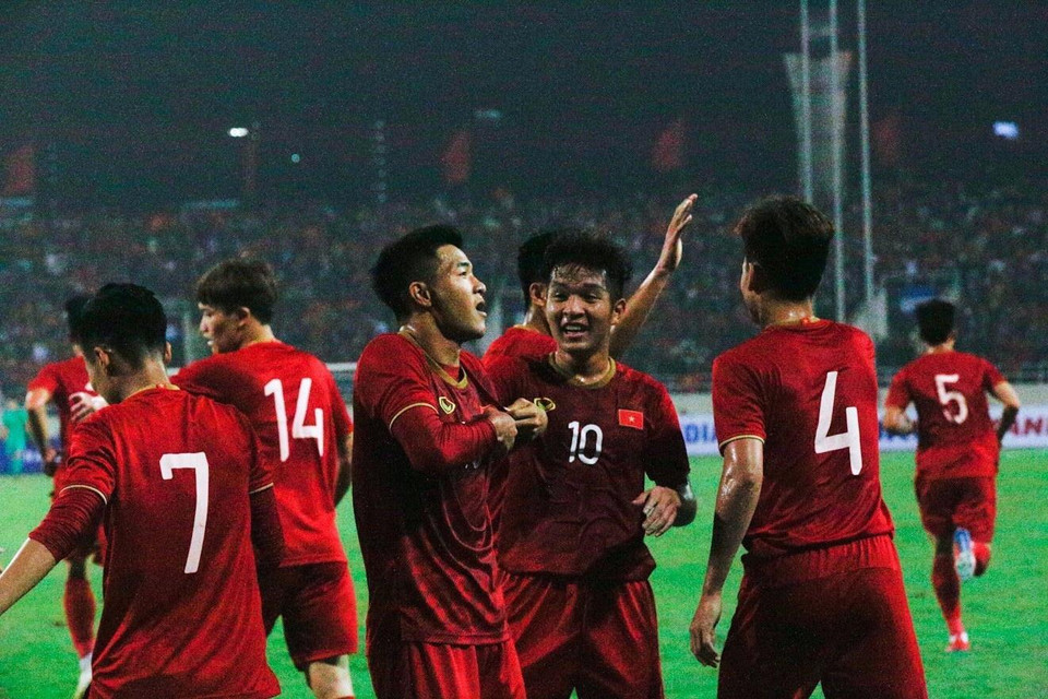 Đây cũng là bàn thắng thứ 2 mà Hà Đức Chinh có được tại vòng loại U23 châu Á 2020. (Ảnh: Trọng Đạt/TTXVN)