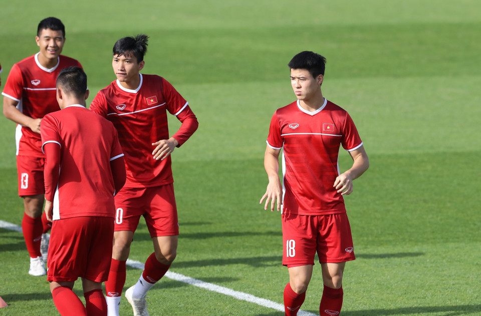 Đây là buổi tập cuối cùng của đội tuyển Việt Nam trên sân tập này. (Ảnh: Hoàng Linh/TTXVN)