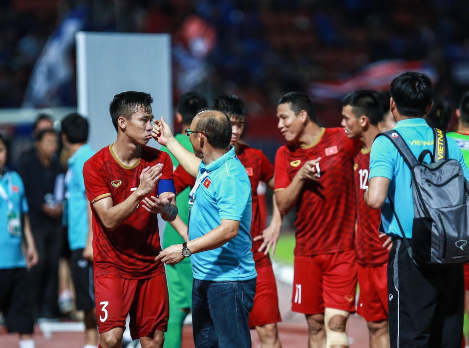 ...và huấn luyện viên Park Hang-seo cũng cảm thấy hài lòng với kết quả này. (Ảnh: Trọng Đạt/TTXVN)