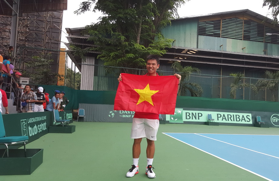 Niềm vui của Hoàng Thiên sau chiến thắng. (Ảnh: Mạnh Linh/Vietnam+)