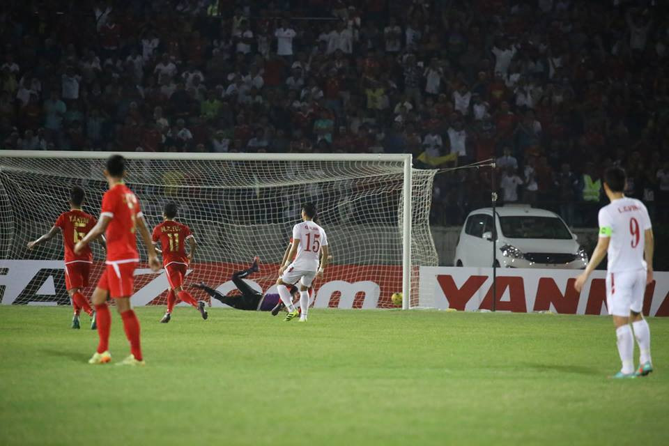 ...và họ có bàn thắng gỡ hòa 1-1 ở phút 72 của Aung Thu. (Nguồn: MFF)