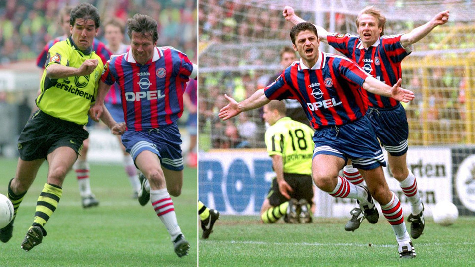 Cuộc chạm trán vào ngày 19/4/1997 lẽ ra đã không được nhắc nhiều với một tỷ số hòa 1-1 không mấy ấn tượng sau bàn thắng của Karl-Heinz Riedle (trái) và Ruggiero Rizzitelli (phải). (Nguồn: fcbayern.com)