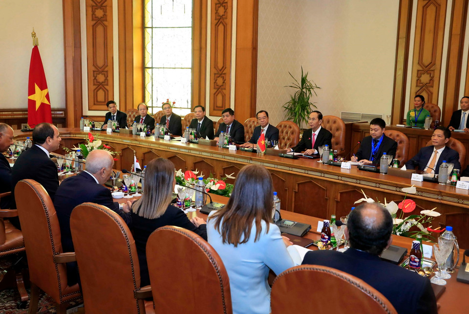 Chủ tịch nước Trần Đại Quang tại cuộc hội đàm. (Ảnh: Nhan Sáng/TTXVN)