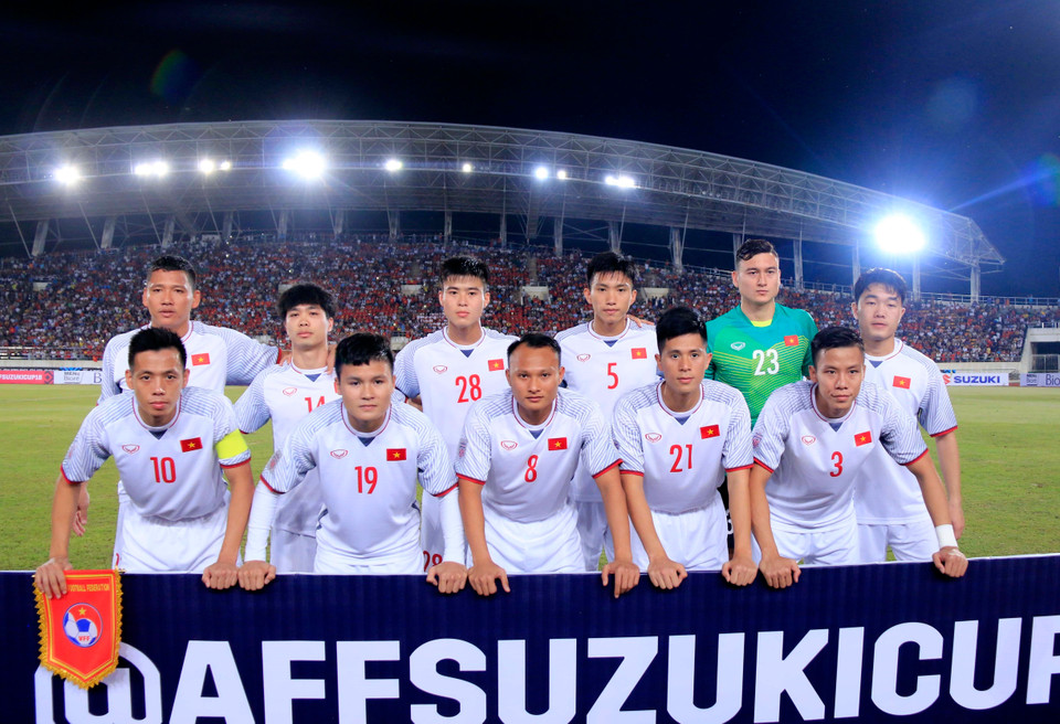 Đội hình ra sân của Việt Nam. (Ảnh: Phạm Kiên/TTXVN)