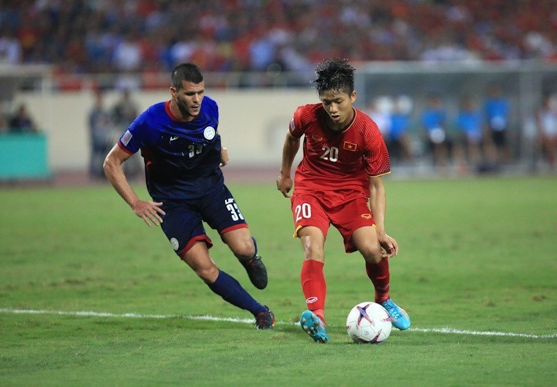 Trong khi đó, đội tuyển Philippines vào cuộc với nhiệm vụ thắng tối thiểu 2-0 để ngược dòng. (Ảnh: Trọng Đạt/TTXVN)