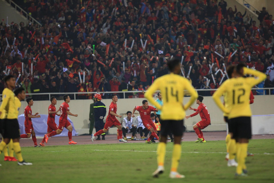 Kết quả này giúp Việt Nam có lợi thế lớn khi đã dẫn trước 3-2 sau hai lượt trận. (Ảnh: Đình Trọng/TTXVN)