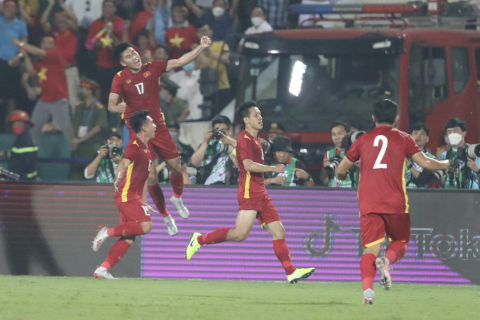 Cuối hiệp 2, U23 Việt Nam có thêm bàn thắng thứ 3 của Lê Văn Đô. (Ảnh: Ảnh: Minh Quyết/TTXVN)