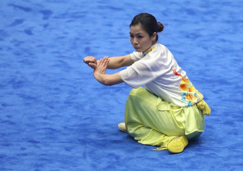 ...khi cô giành được tấm huy chương Vàng nội dung Trường quyền nữ. (Ảnh: Phạm Hậu/TTXVN)