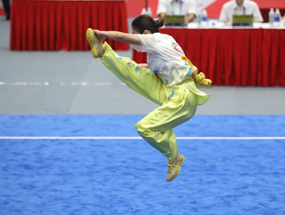 Kết thúc bài thi, Hoàng Thị Phương Giang đã giành được 9,71 điểm. (Ảnh: Phạm Hậu/TTXVN)