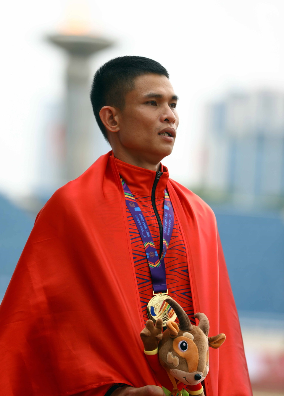 Tiếp nối thành công của Nguyên Thanh, Võ Xuân Vĩnh cũng đã xuất sắc giành huy chương Vàng nội dung đi bộ 20km nam. (Ảnh: Huy Hùng/TTXVN)