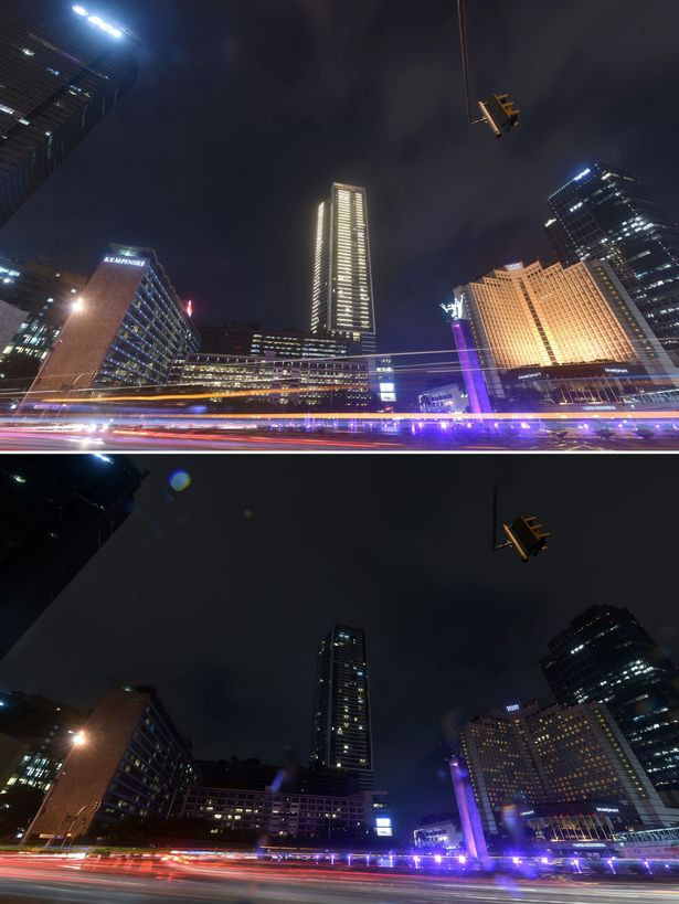 In the dark: Một bức ảnh độc đáo về quận kinh doanh ở Jakarta khi tắt đèn. (Nguồn: AFP/Getty Images)